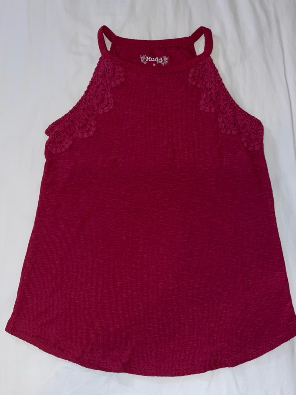 Mudd Ribbed Knit Halter Embroidered Detail Tank Top